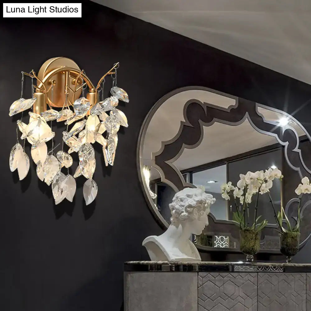 Brass Crystal Leaf Wall Light Four-Light