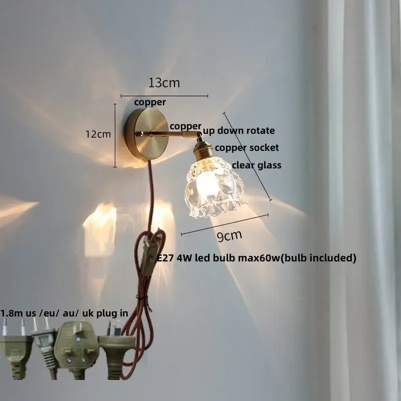 Brass Floral Glass Stairwell Sconce