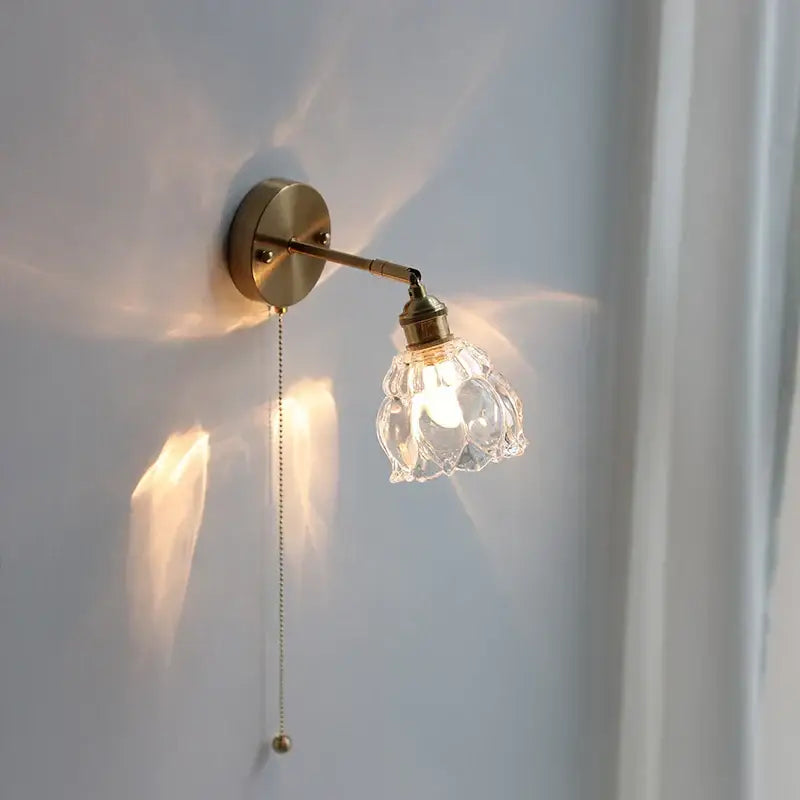 Brass Floral Glass Stairwell Sconce