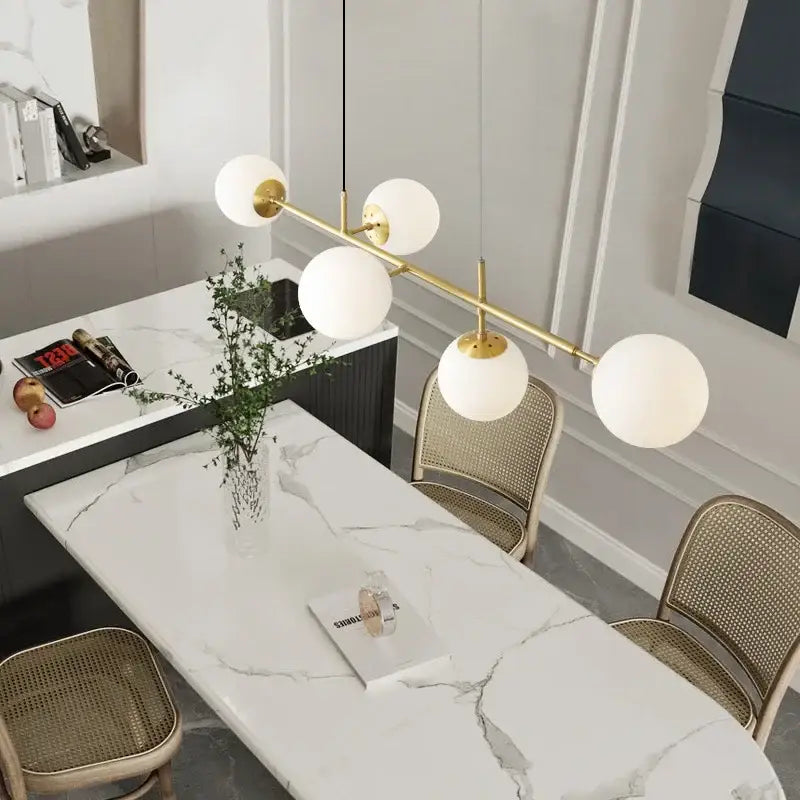 Brass Glass Globe Pendant with Five LED Bulbs