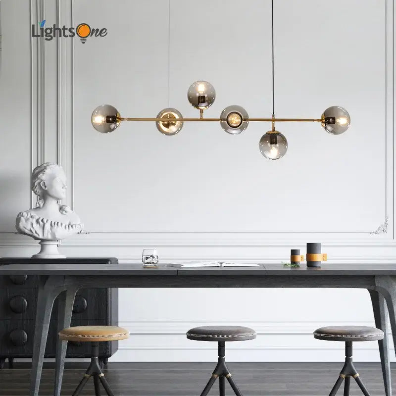 Brass Globe 6-Head Kitchen Bar Pendant Light