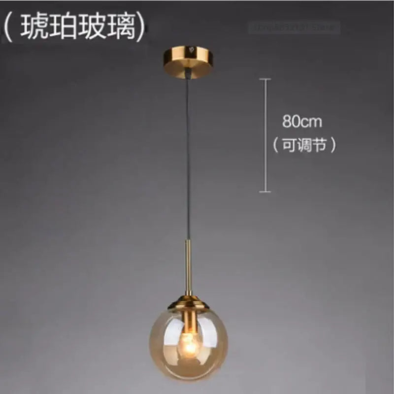 Brass Glass Pendant Light for Bedroom or Study