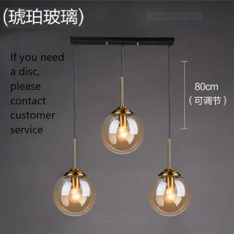 Brass Glass Pendant Light for Bedroom or Study