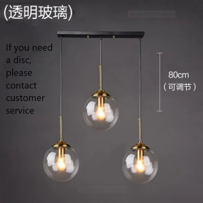 Brass Glass Pendant Light for Bedroom or Study