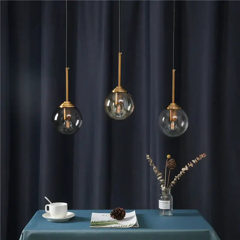 Brass Glass Pendant Light for Bedroom or Study