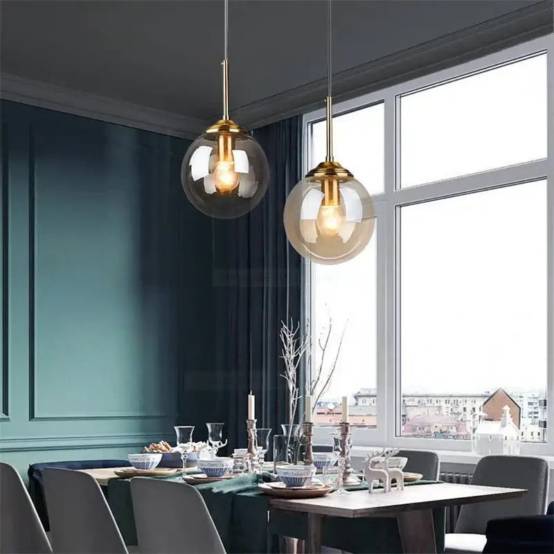 Brass Glass Pendant Light for Bedroom or Study