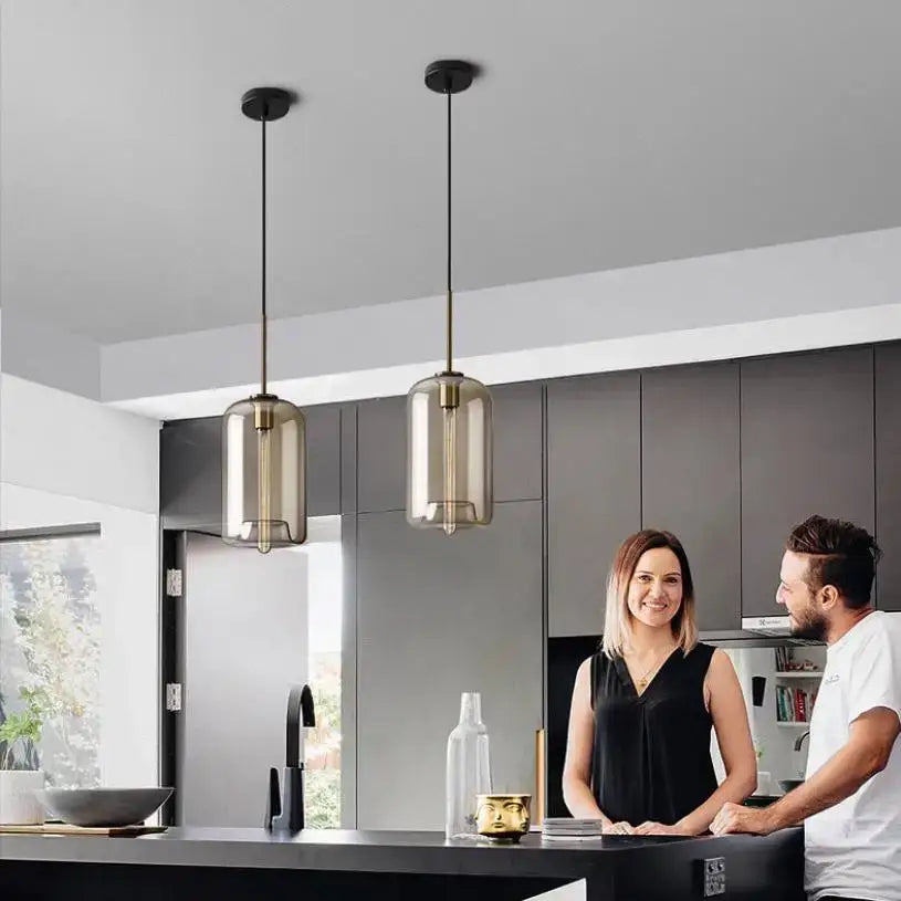 Brass Minimalist Glass Chandelier
