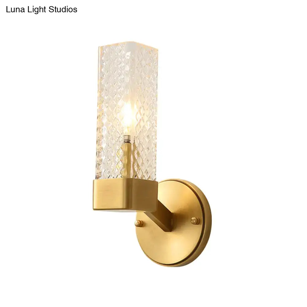 Brass Cubic Wall Lamp Lattice Glass Shade