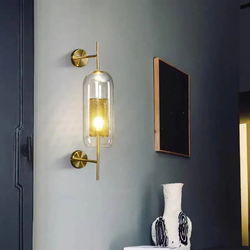 Gold Glass Wall Sconce with Clear Glass Shade