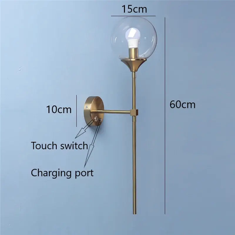 Brass Glass Ball Sconce with Touch Switch