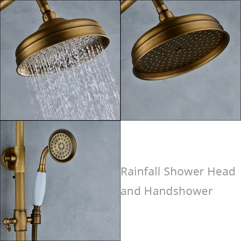 Antique Brass Rainfall Shower Set with Handshower