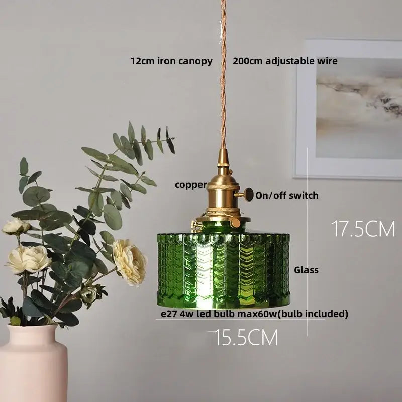 Brass Ribbed Glass Pendant Lamp