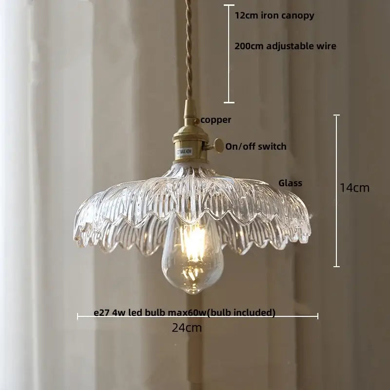 Brass Ribbed Glass Pendant Lamp