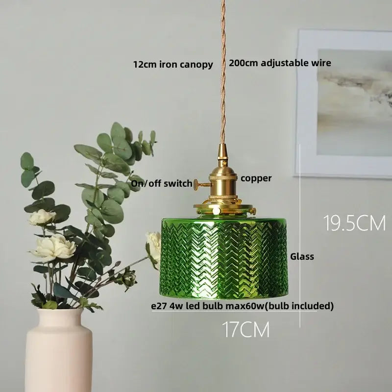 Brass Ribbed Glass Pendant Lamp