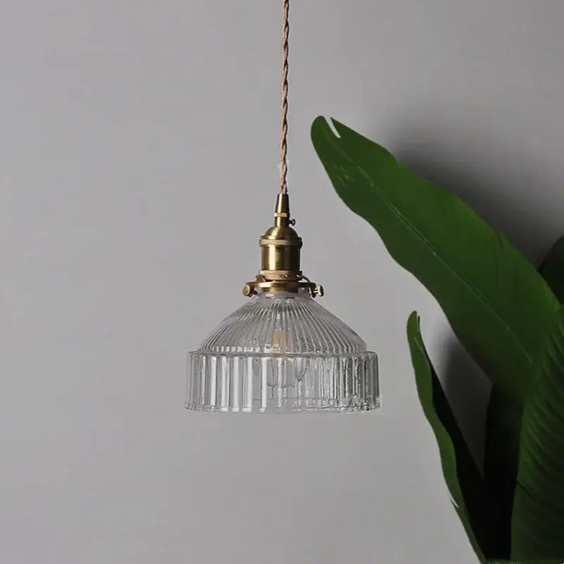 Brass Ribbed Glass Pendant Lamp
