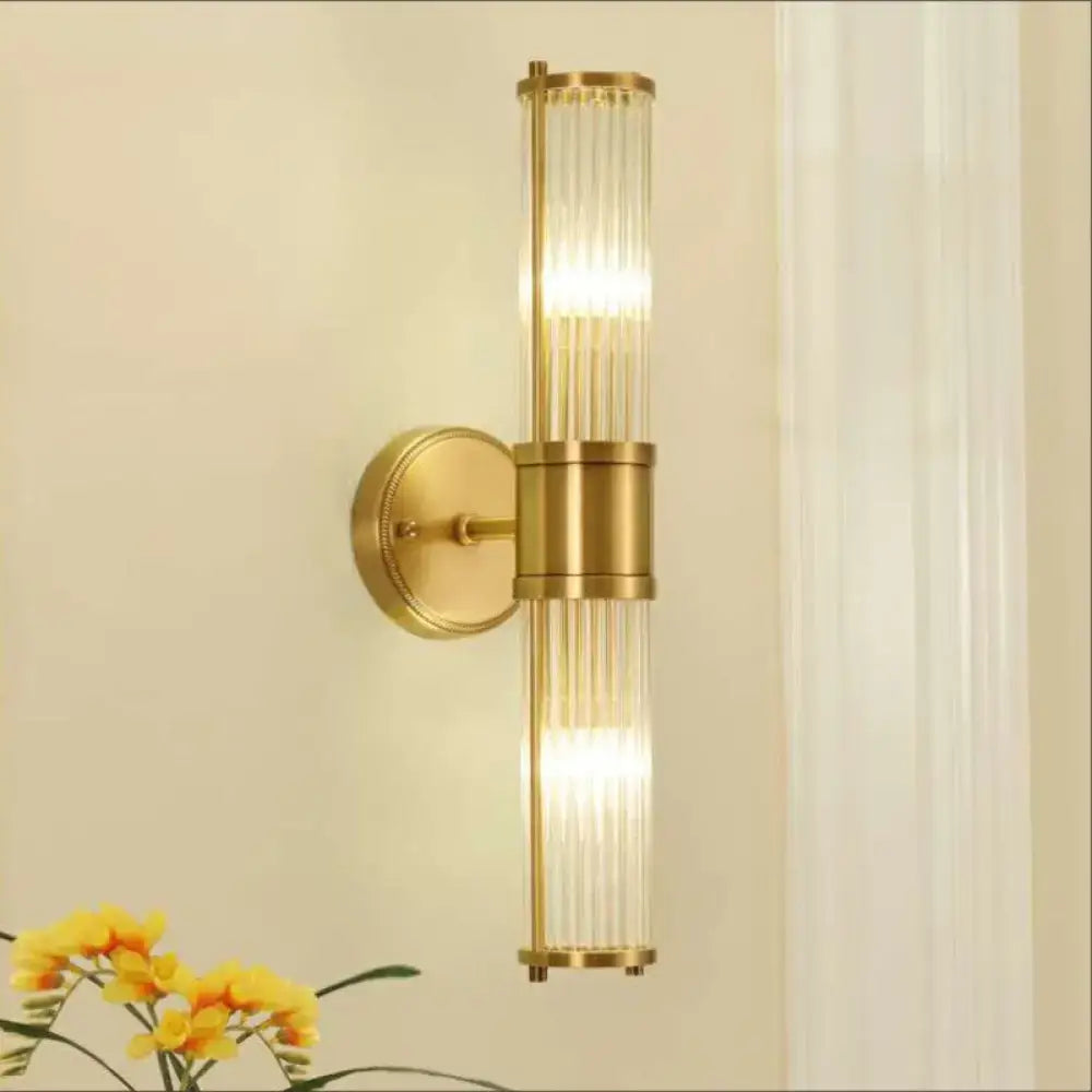 Brass Crystal Wall Light Cylinder Hallway