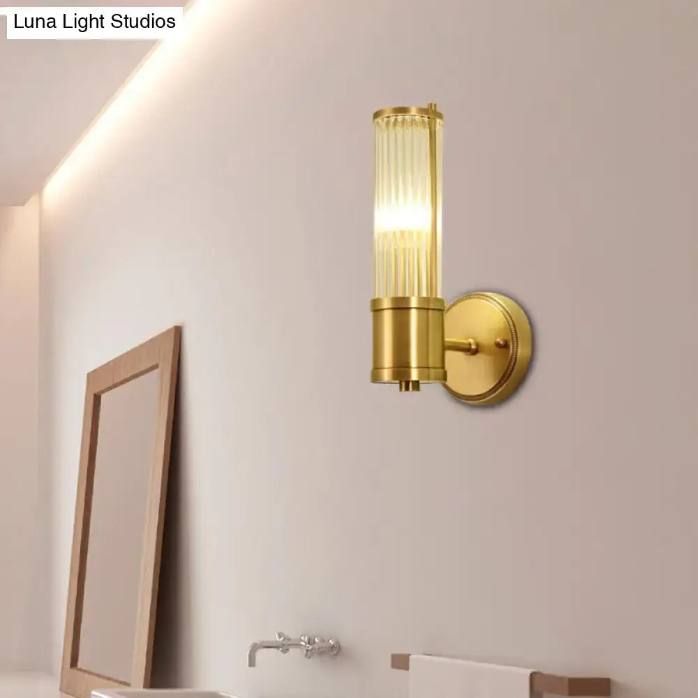 Brass Crystal Wall Light Cylinder Hallway