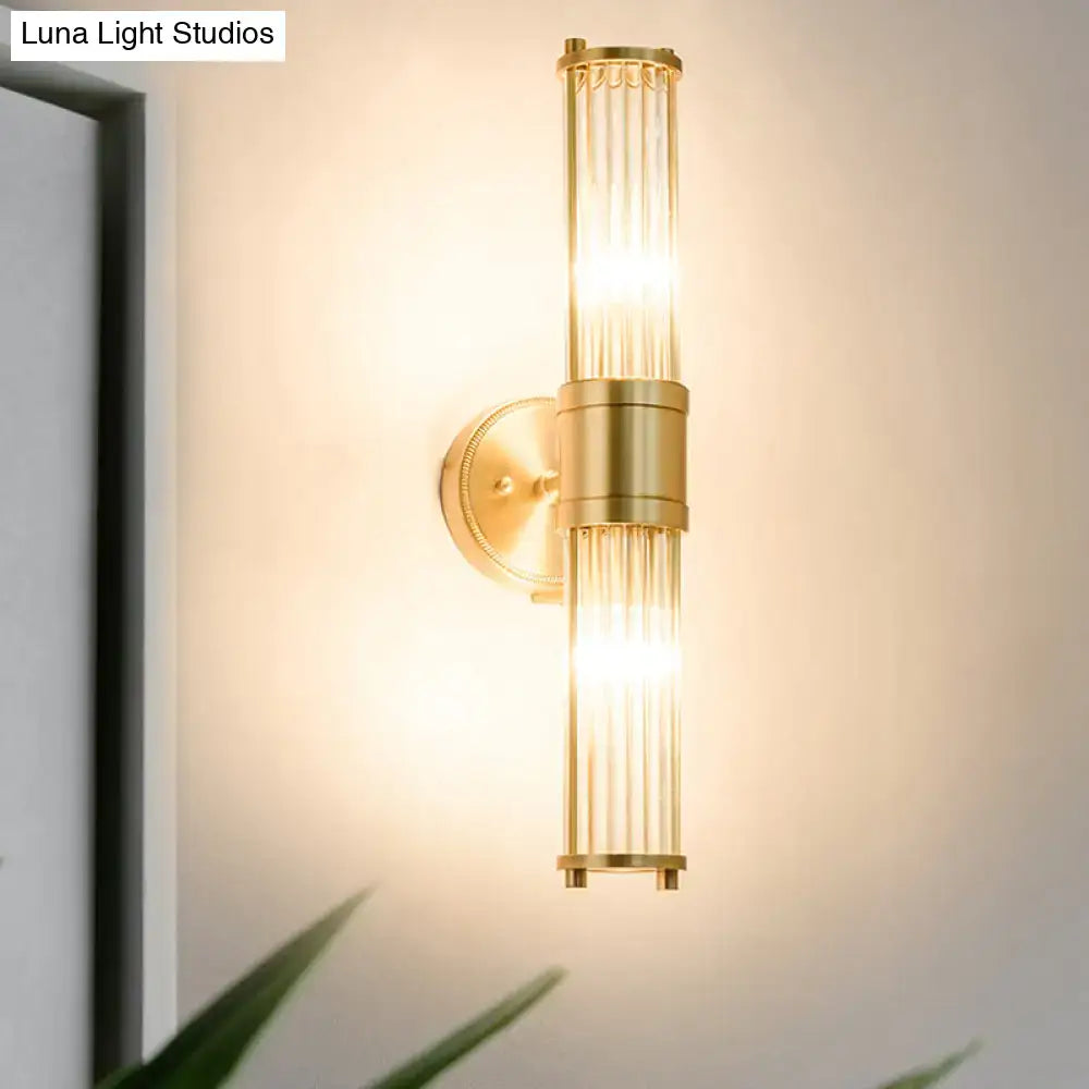 Brass Crystal Wall Light Cylinder Hallway