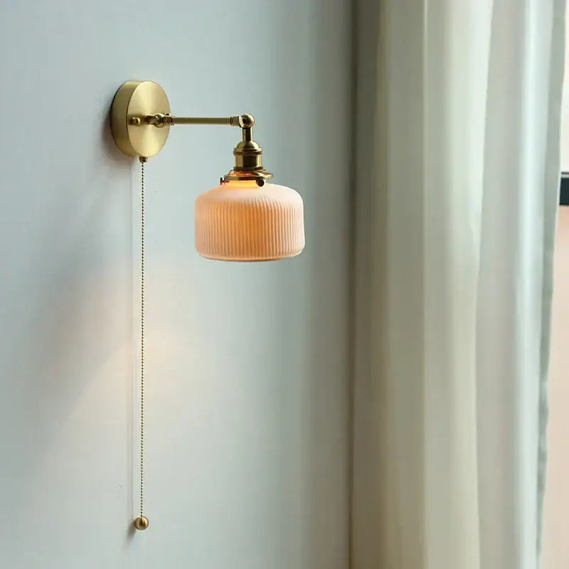 Brass Ribbed Glass Lamp