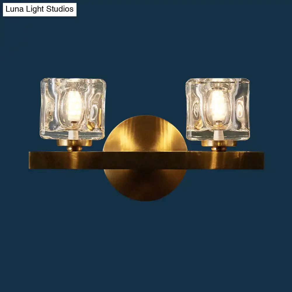 Brass Crystal Block Cylindrical Light