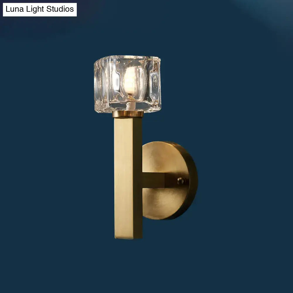 Brass Crystal Block Cylindrical Light