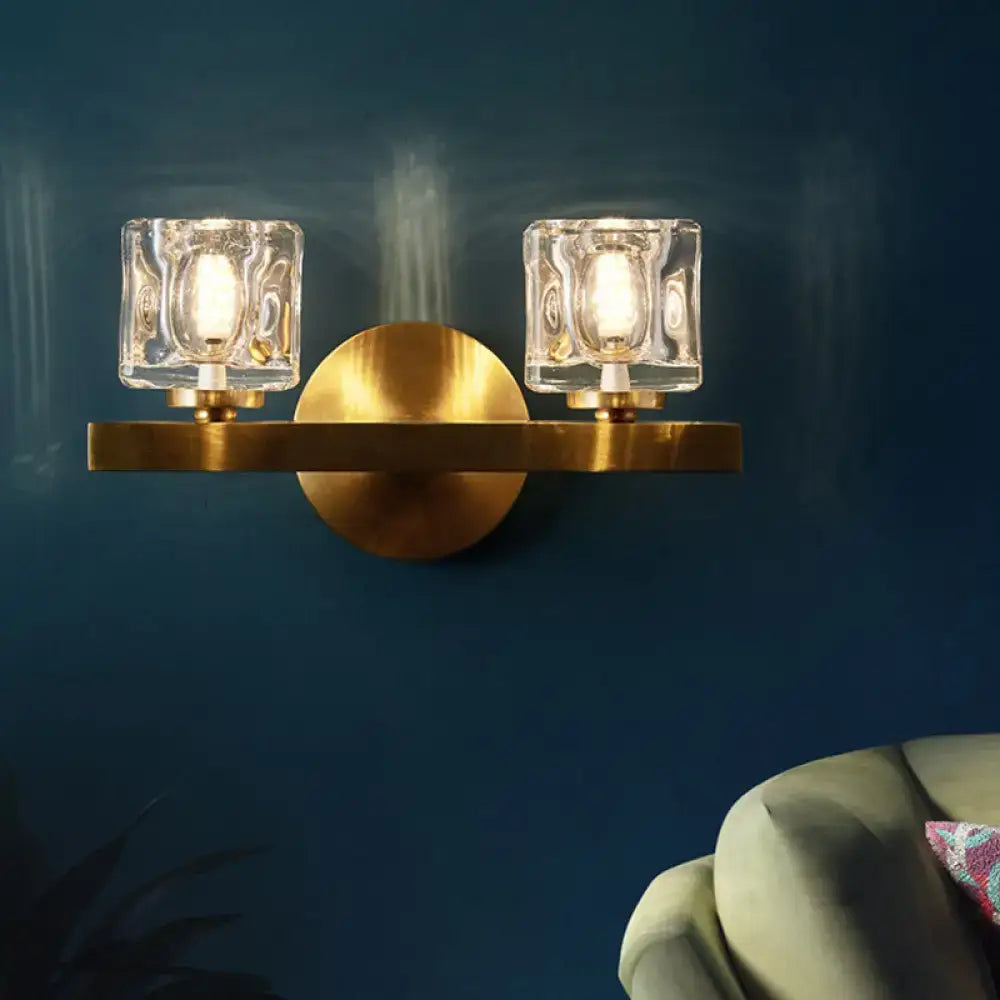 Brass Crystal Block Cylindrical Light