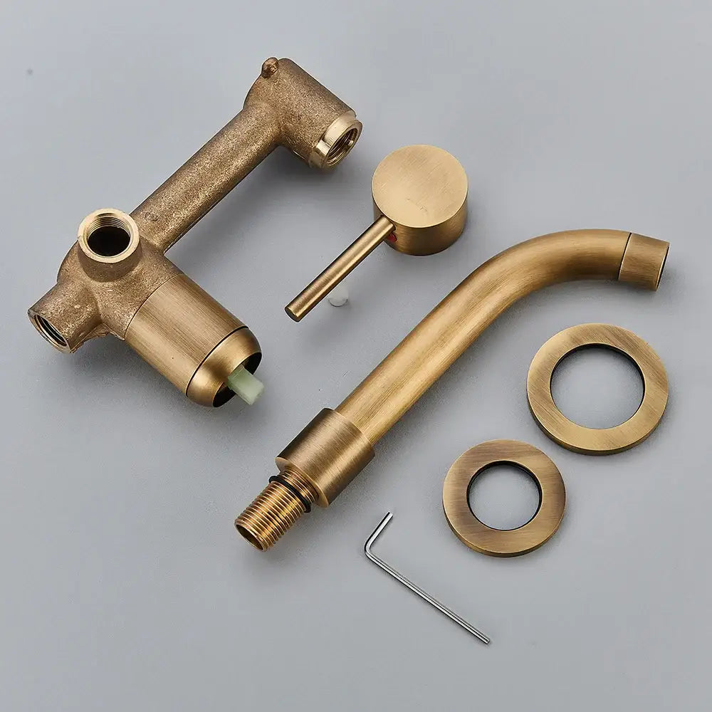 Brass Curved Spout Wall-Mount Basin Faucet