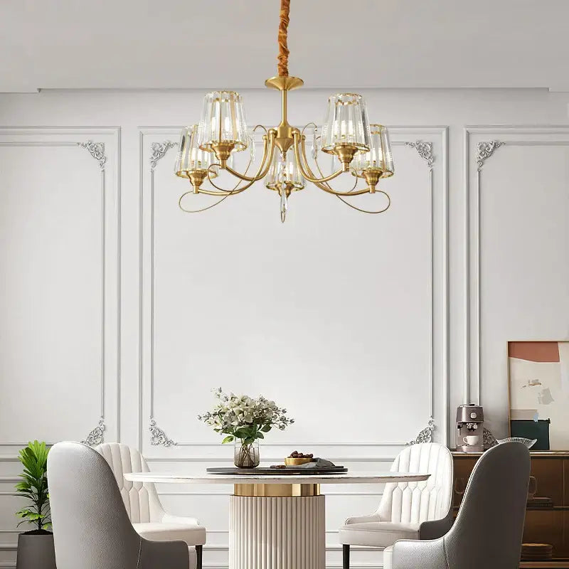 Bronze Ribbed Glass Chandelier