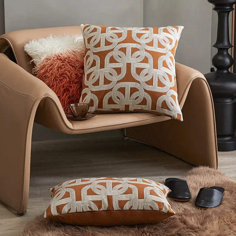 Brown Geometric Cushion Cover