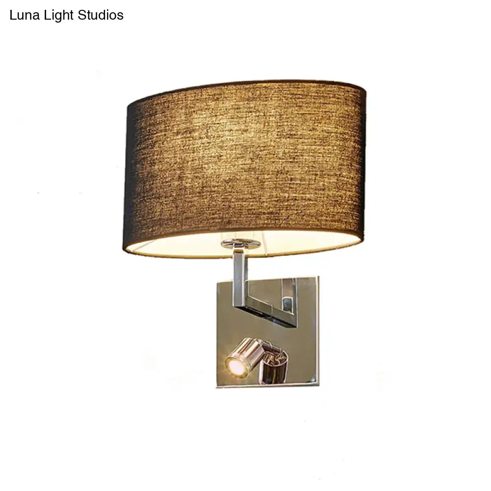 Brown Fabric Chrome-Accent Wall Sconce