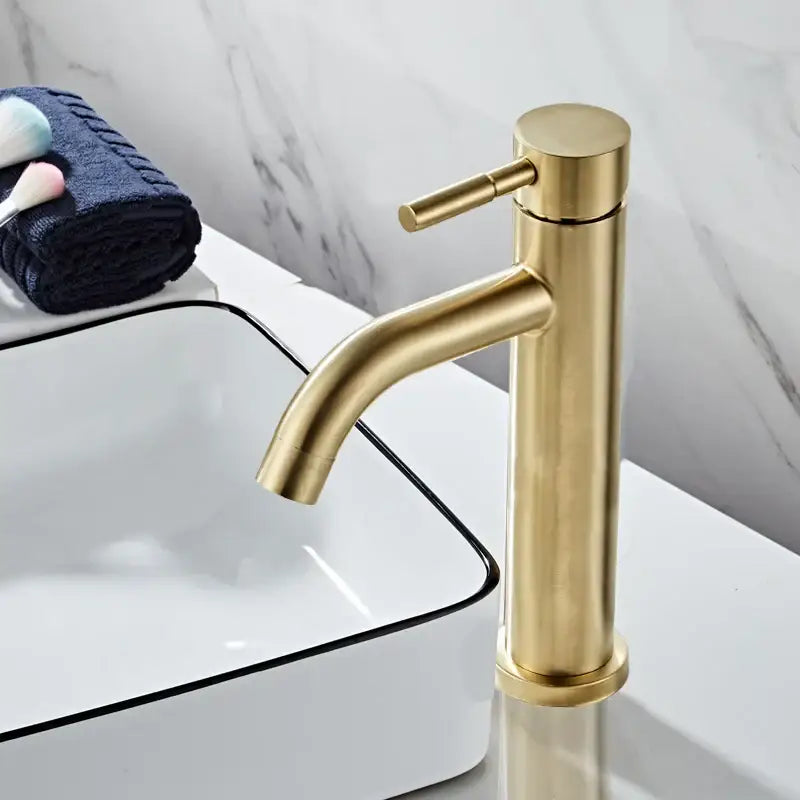 Gold Basin Mixer Tap with Pop-Up Overflow Drain