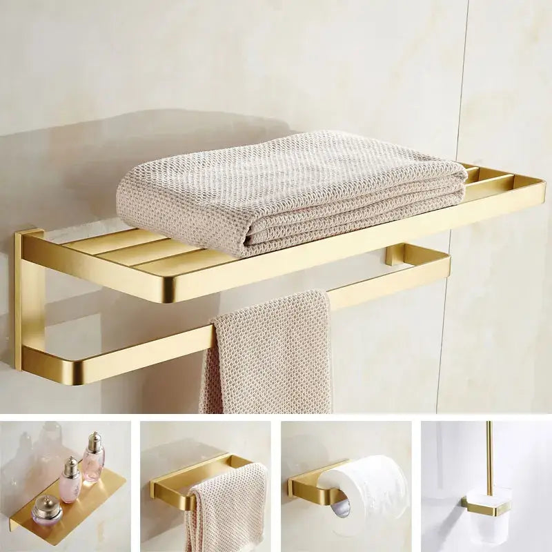 Brushed Gold Copper Bathroom Set with Shelf