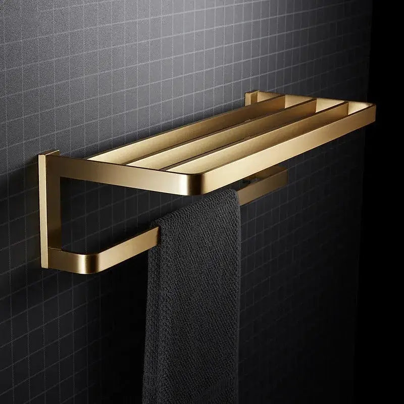 Brushed Gold Copper Bathroom Set with Shelf