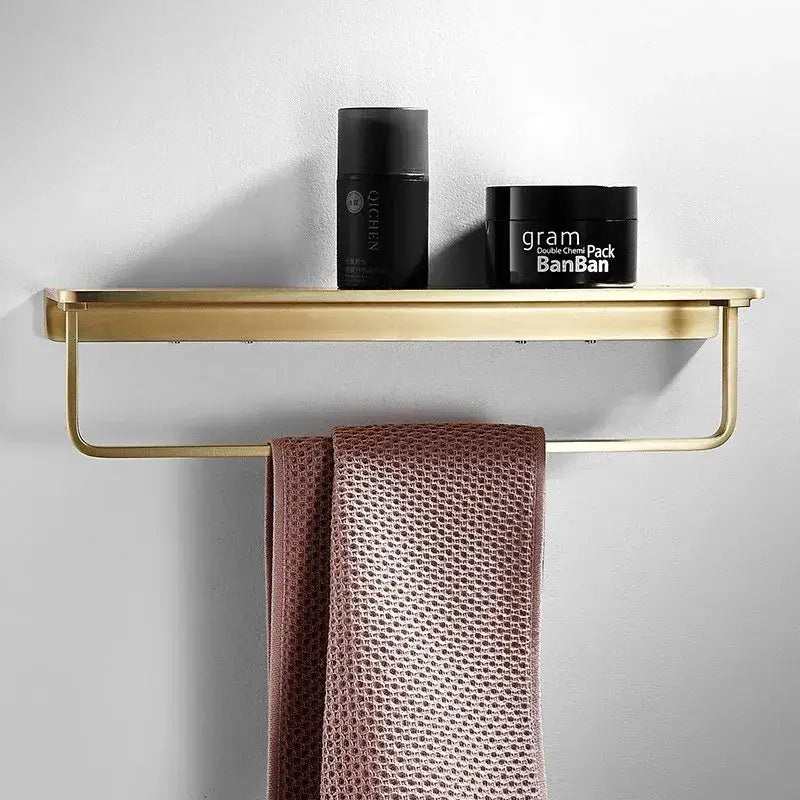 Brushed Gold Copper Bathroom Set with Shelf