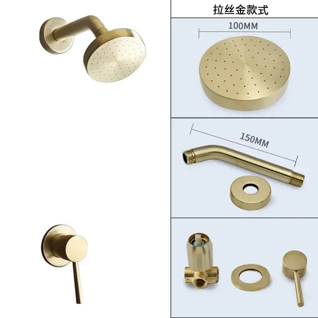 Gold Round Rainfall Shower Set with Mixer