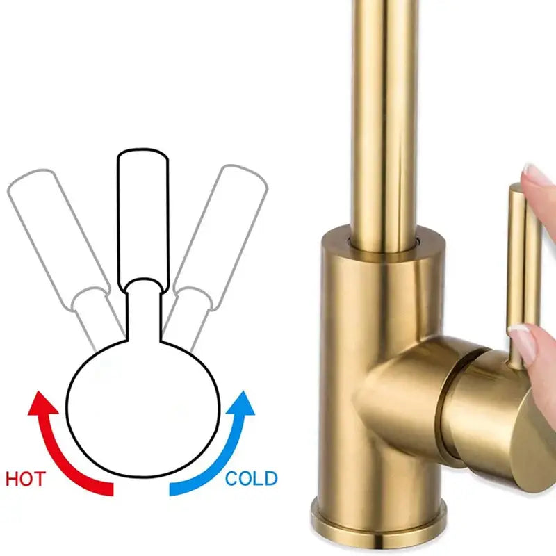 Gold Curved Kitchen Faucet Stainless Steel Body