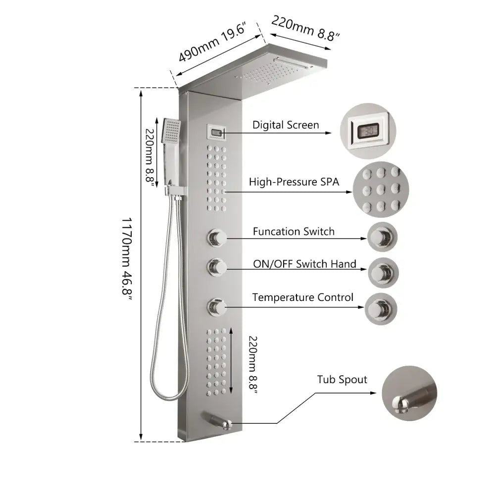 Nickel Shower Column Spout