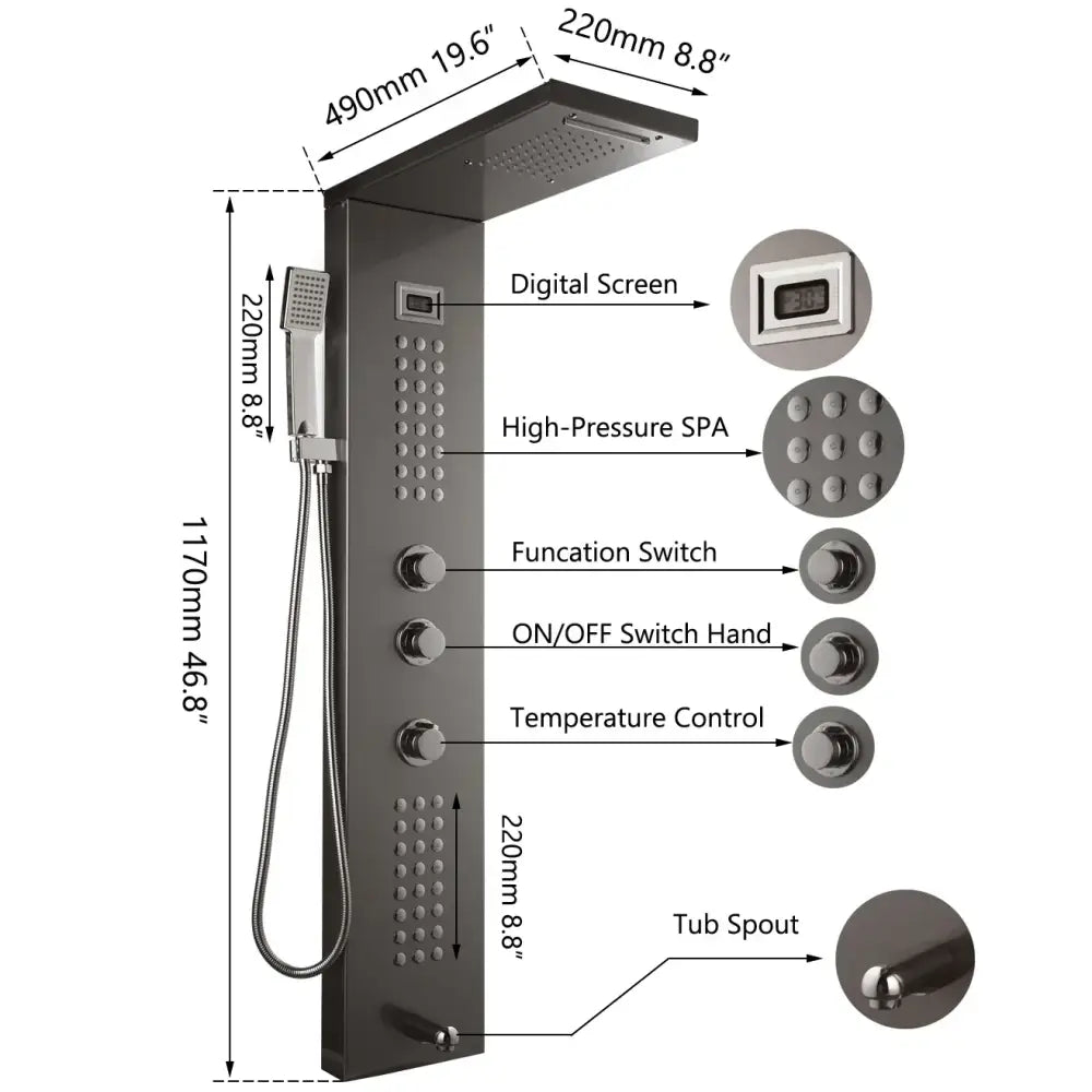 Nickel Shower Column Spout