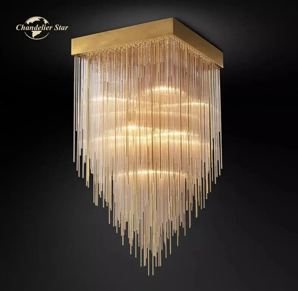 Gold Glass Square Chandelier