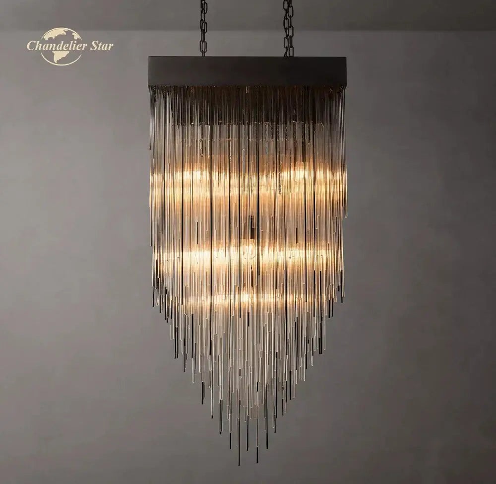 Gold Glass Square Chandelier