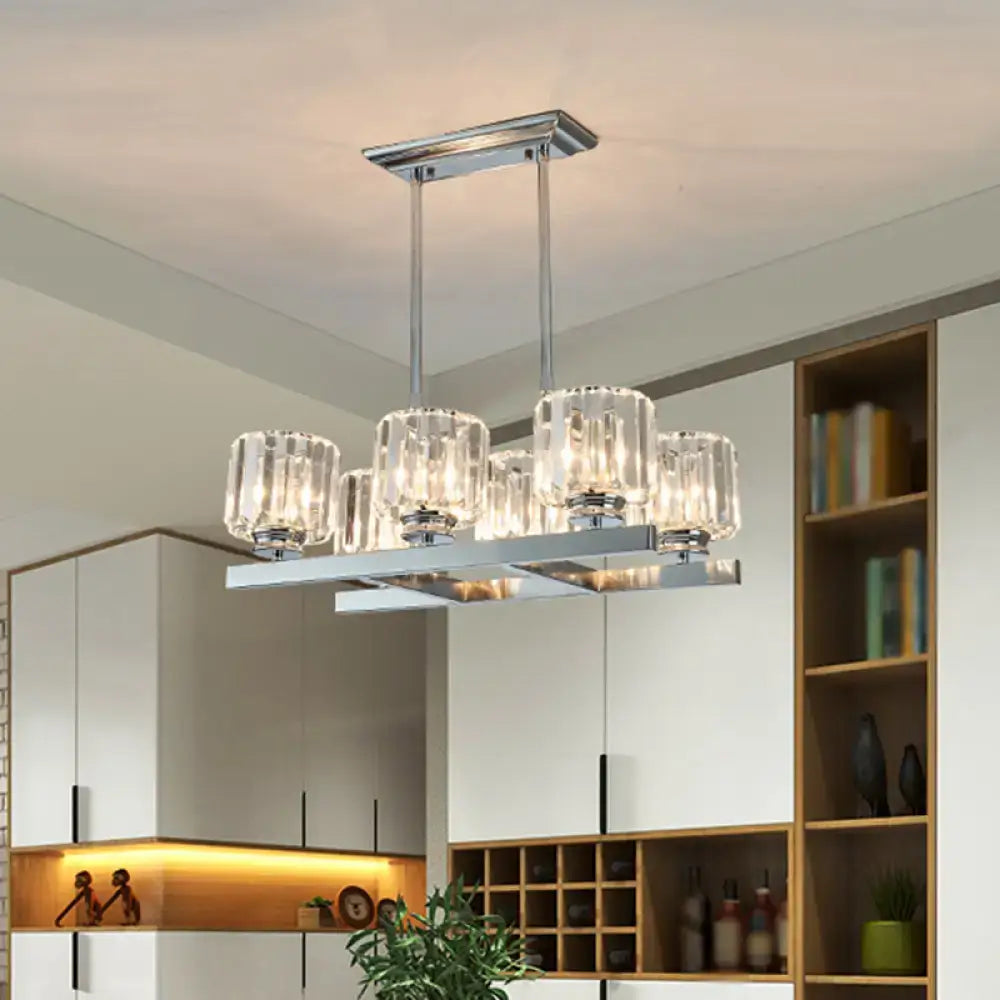 Chrome Crystal Barrel Six-Bulb Island Light