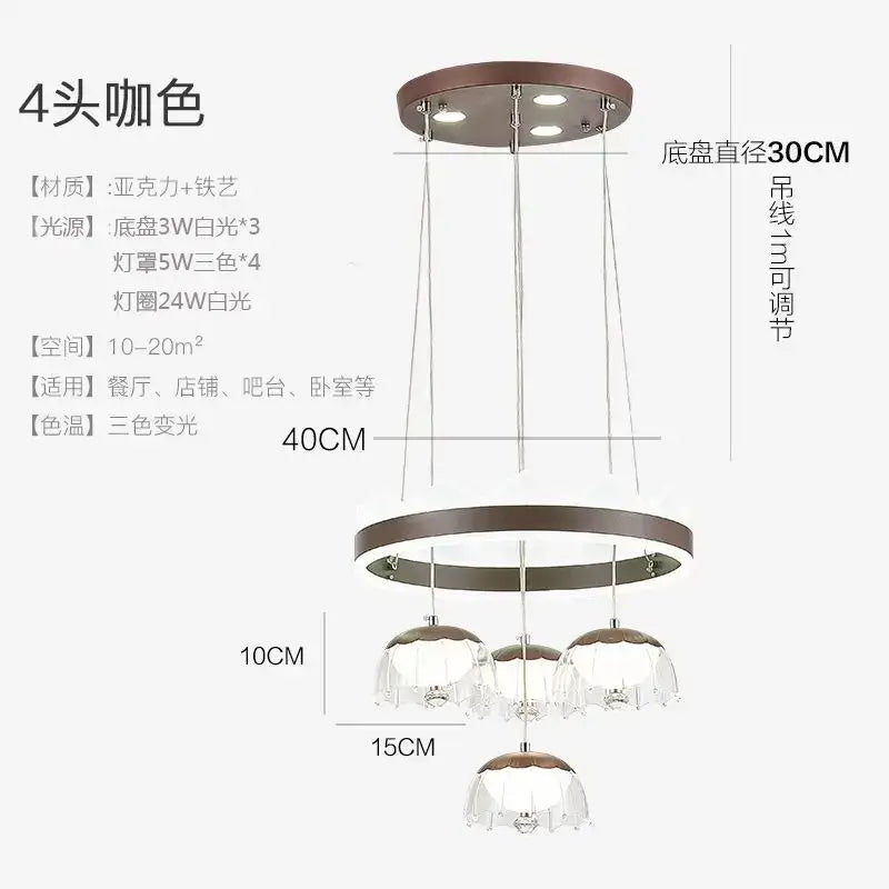 Chrome Glass Tri-Color LED Dining Chandelier