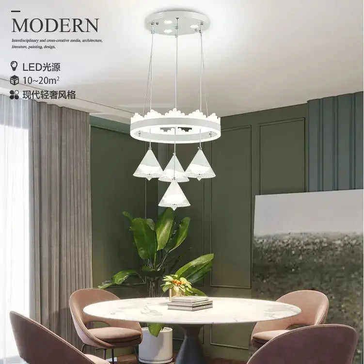 Chrome Glass Tri-Color LED Dining Chandelier