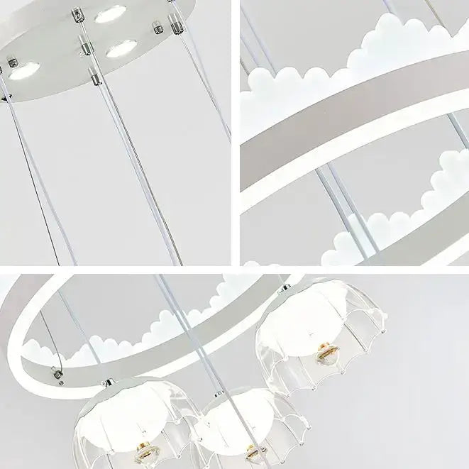 Chrome Glass Tri-Color LED Dining Chandelier