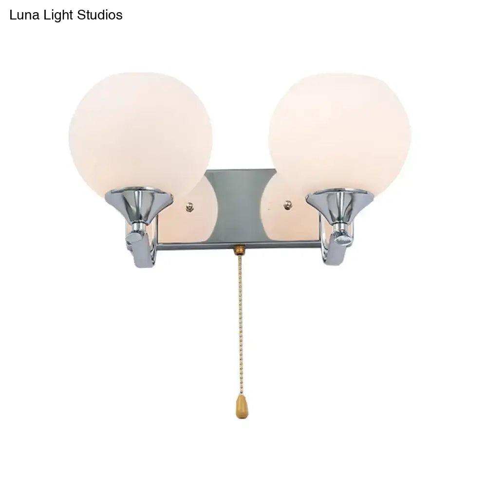 Chrome Cream Glass Pull-Chain Sconce