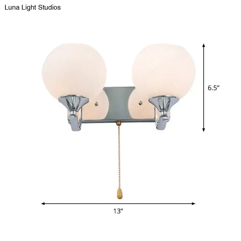 Chrome Cream Glass Pull-Chain Sconce