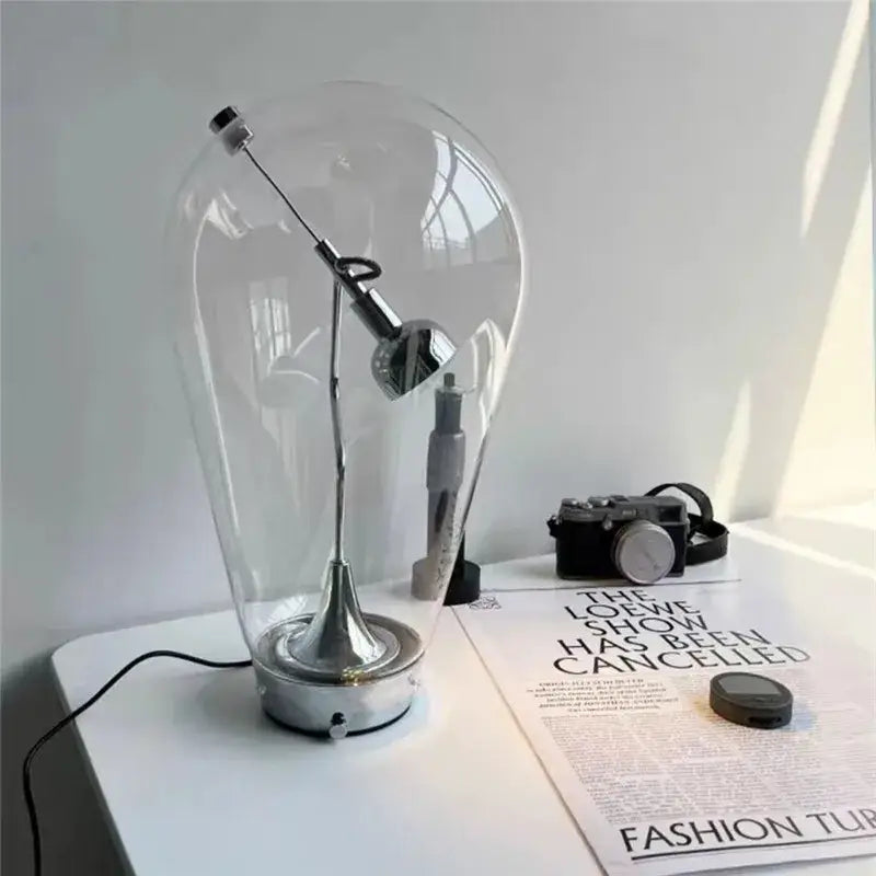 Chrome Glass Table Lamp with Blown Glass Shade