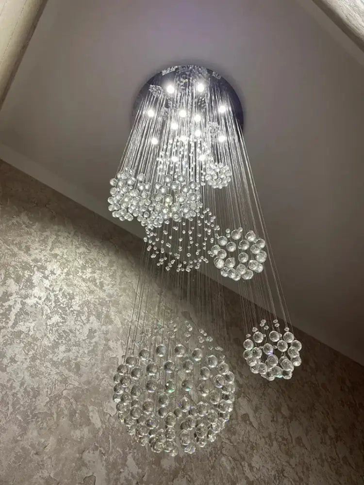 Chrome Crystal Ball Chandelier with Cascading Design