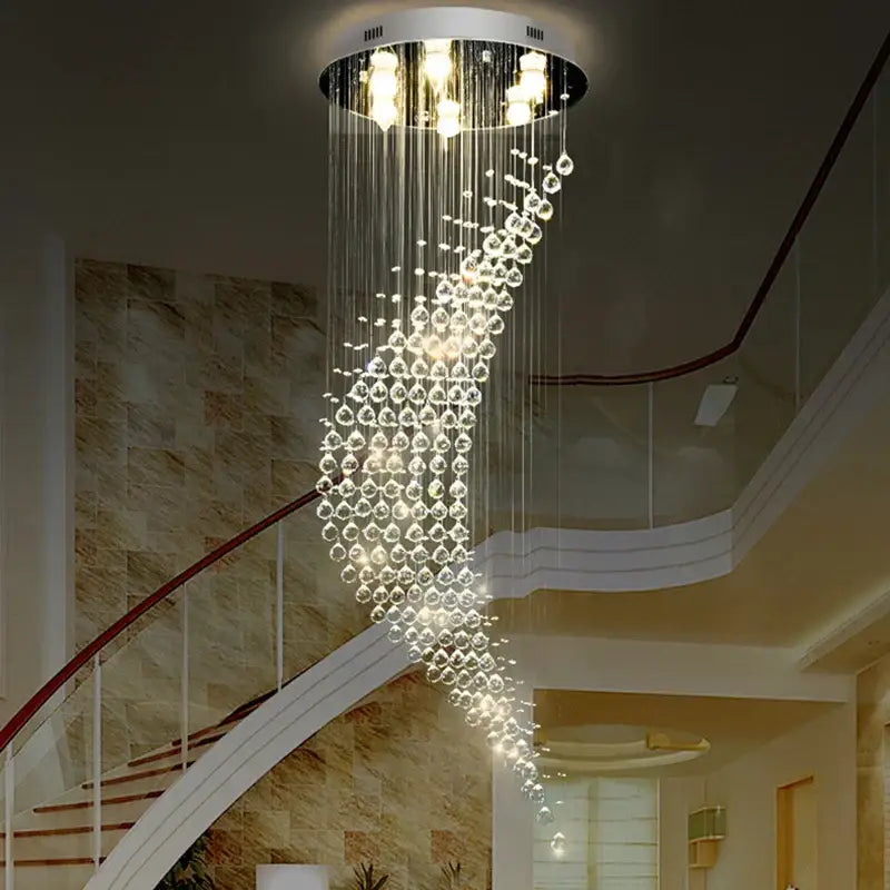 Chrome Spiral Crystal Chandelier