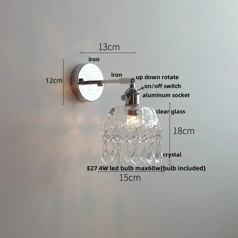 Crystal Glass Bedroom Wall Sconce